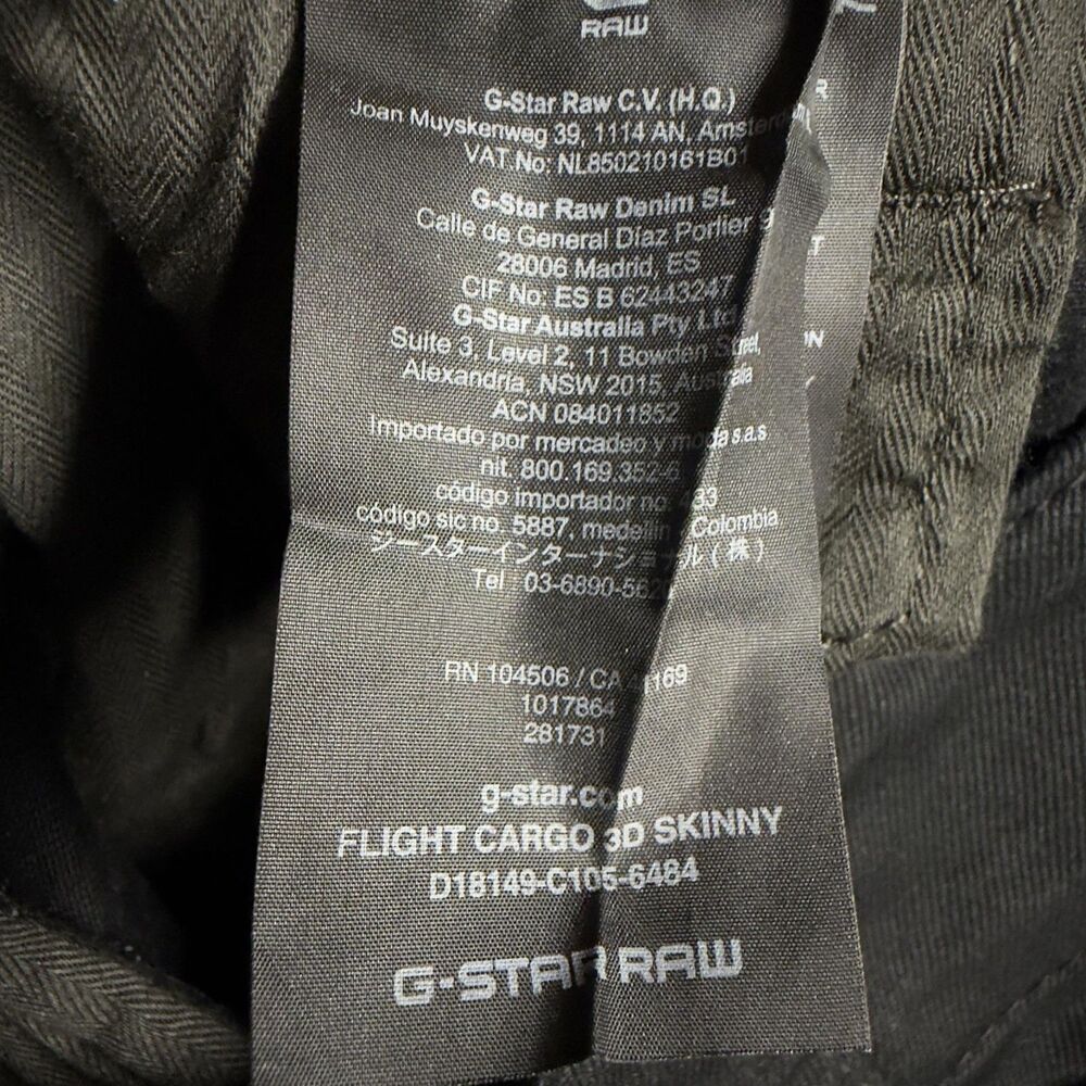 G-Star RAW Flight Cargo 3D Skinny Pants Mens 32x32(28) Black Stretch Street - Picture 7 of 16